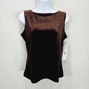 VTG MSK 90s Y2K Sleeveless Top M Chocolate Brown Velvet Boat Neck Grunge USA NWT
